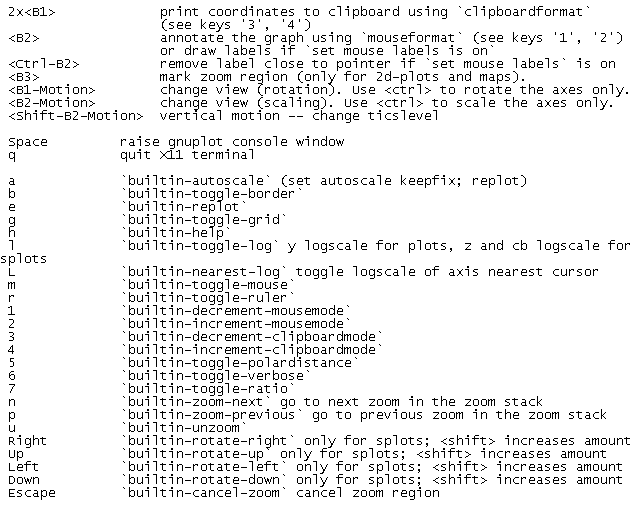 Key press commands in Gnuplot plot window