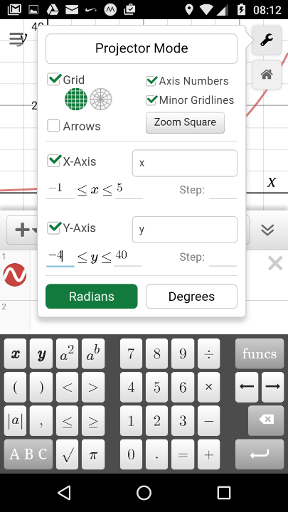 Desmos graphing calculator screen shot