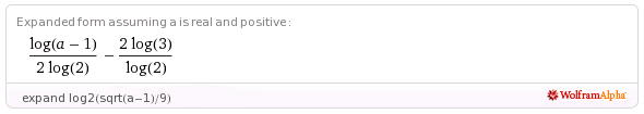 expand log2(sqrt(a-1)/9)