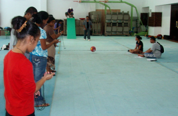 The ball bounces down the line in laboratory two