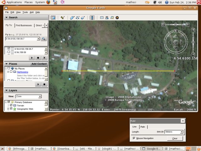 Google Earth layout on Ubuntu 7.10 Gutsy Gibbon
