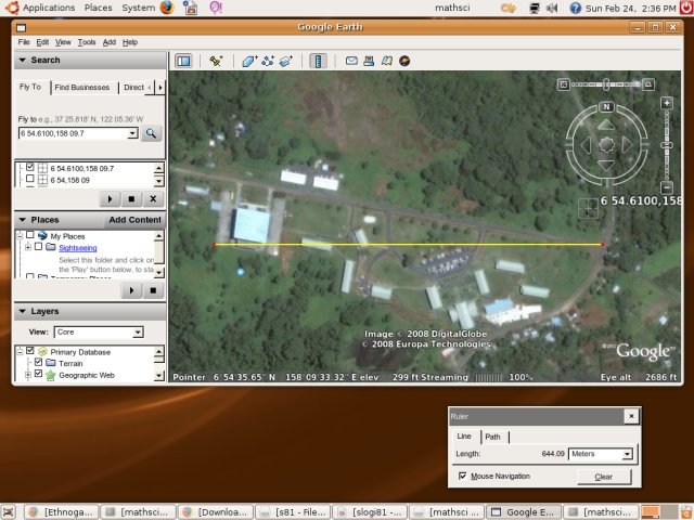Google Earth layout on Ubuntu 7.10 Gutsy Gibbon