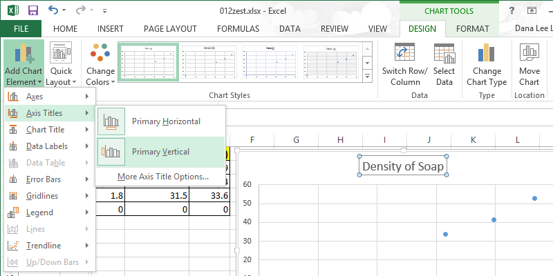 Excel 2013 xy scattergraphing