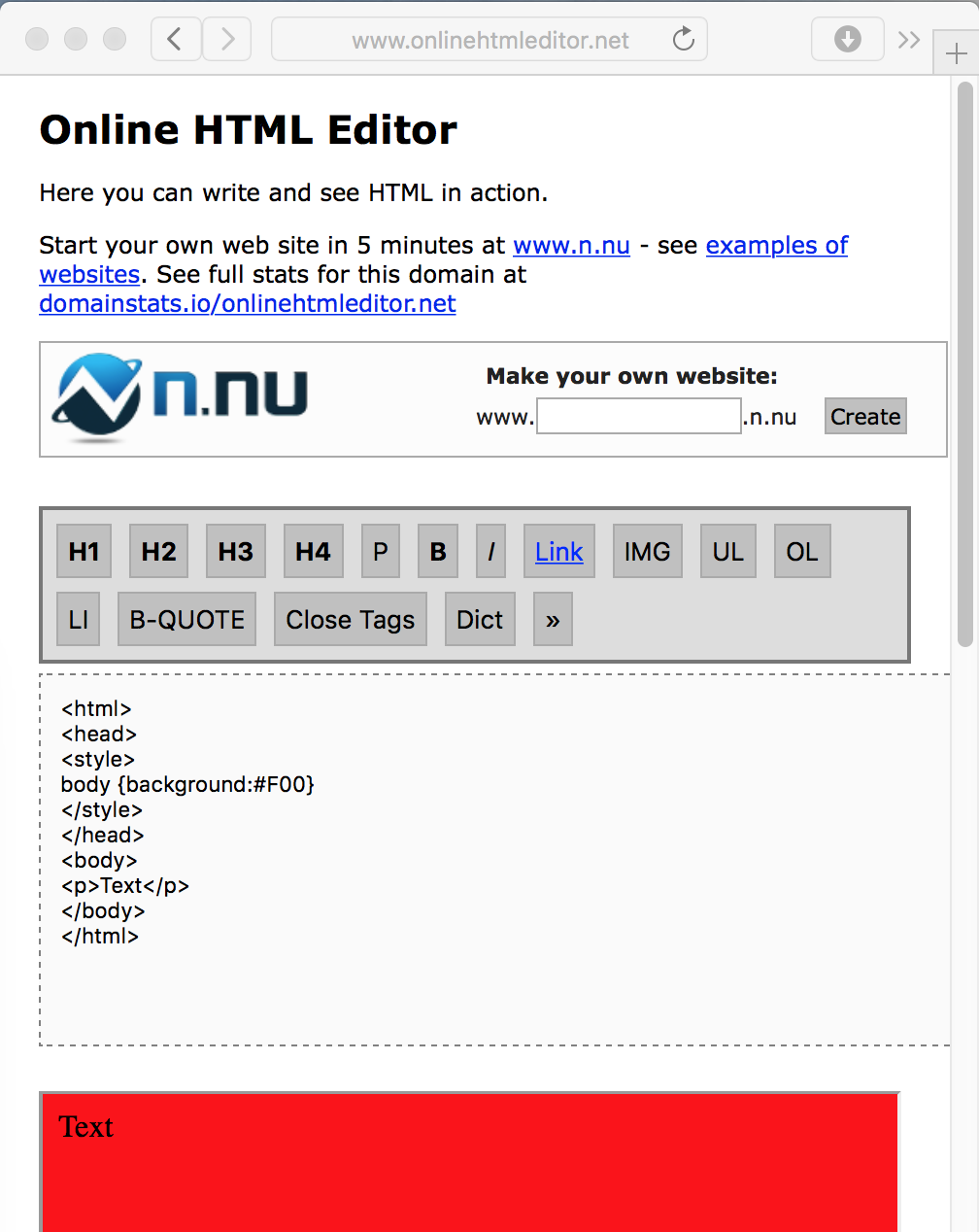 screenshot onlinehtmleditor site