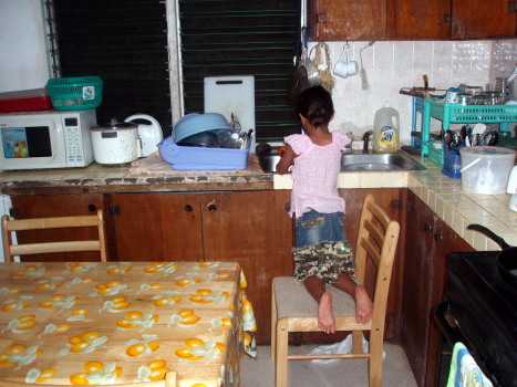 Dedicated worker washes dishes