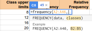 Google Sheets frequency table creation process