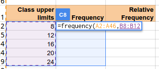 Google Sheets frequency table creation process