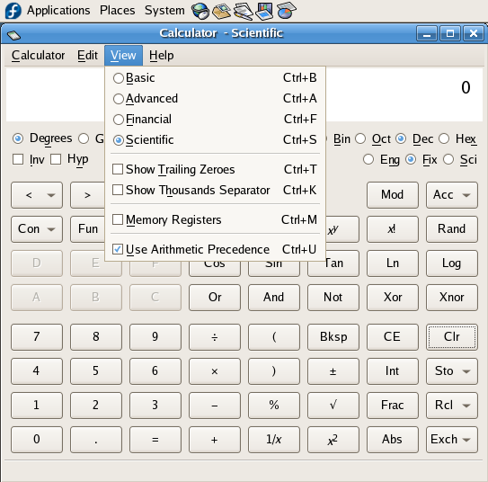 fedora calculator view