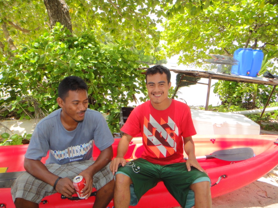 Students Arnold Hauk and Travis Herman taking a break.