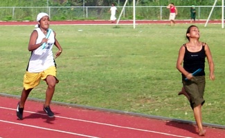 Female 4 x 100. Kiumy on left went on to win