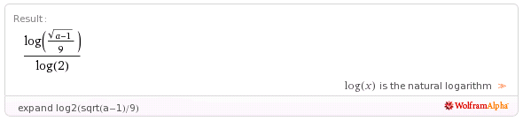 expand log2(sqrt(a-1)/9)