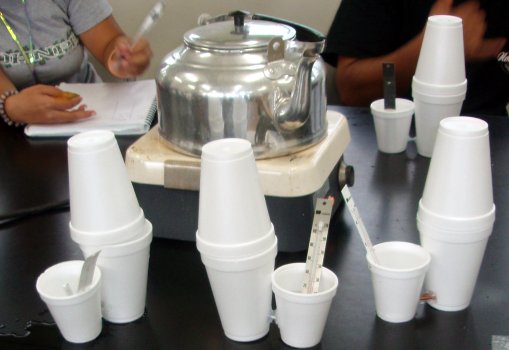 The cups are joined by the element to be tested for heat conduction