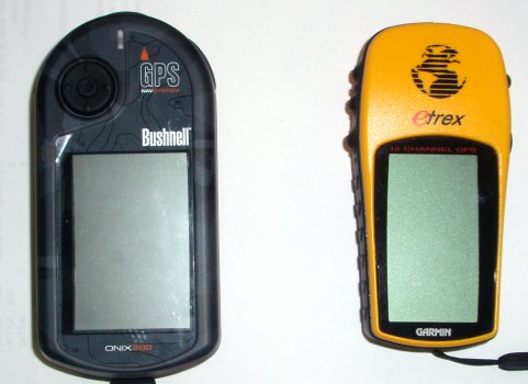 Garmin and Bushnell GPS units used in class.