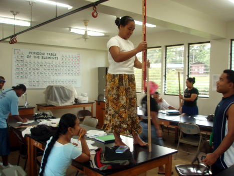 Standing on tables is de rigeur in SC 130 Physical Science