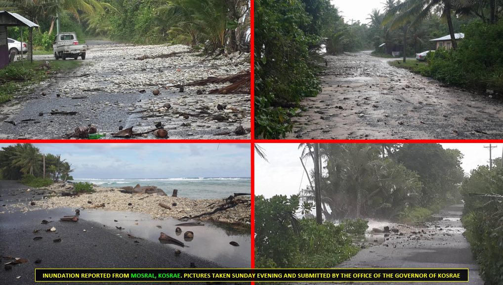 Inundation reported from Mosral, Kosrae. Pictures taken Sunday evening 03 December 2017 and submitted to the US Weather Service by the governor of Kosrae