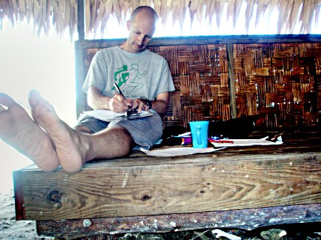 Huts provide a cool shade in which to do the marking.