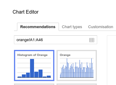 Google Sheets histogram chart creation process