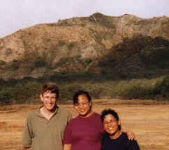 Three HALP colleagues pose in front of Diamond Head