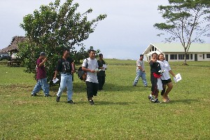 Students walking to next site