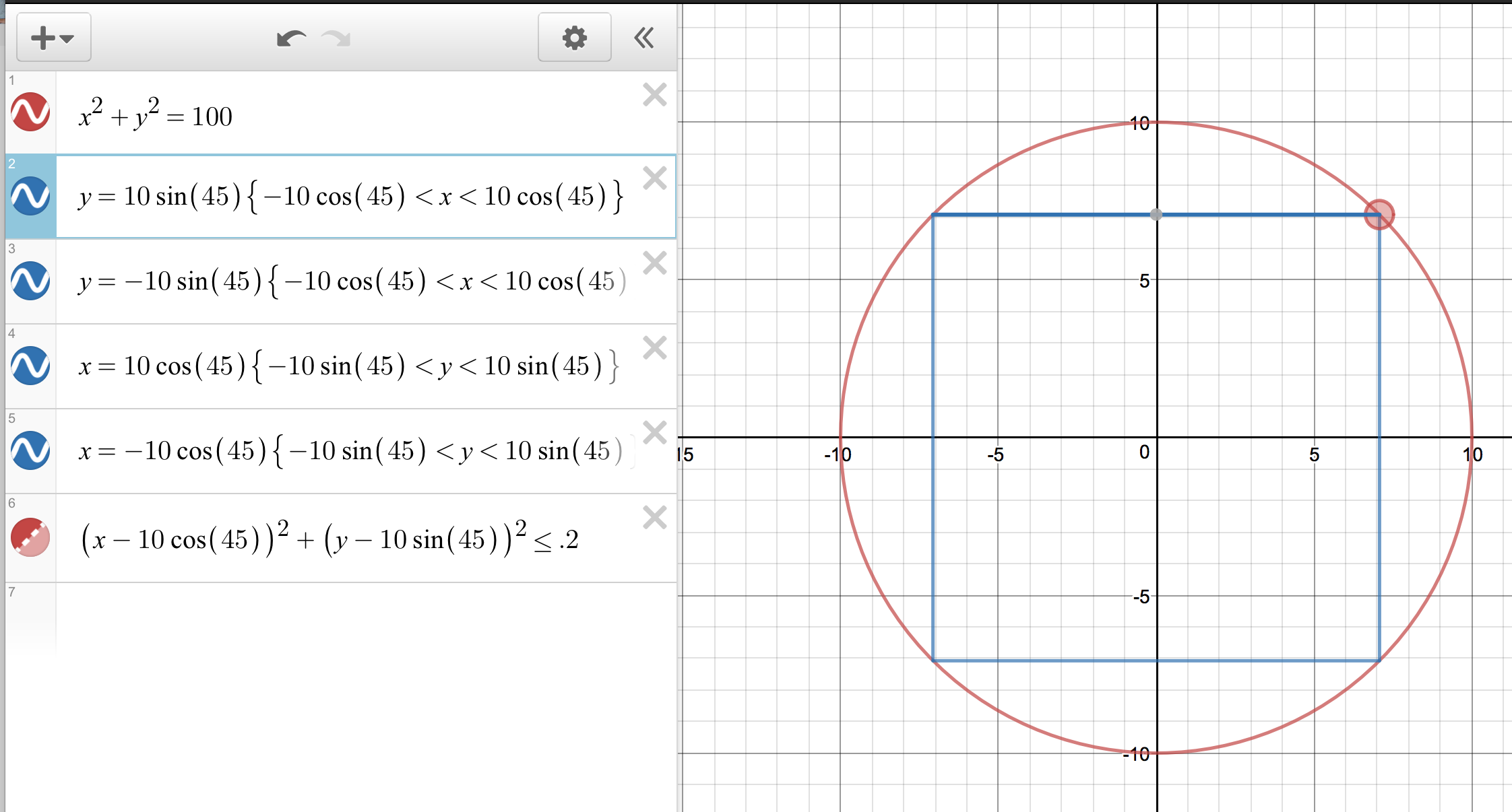 Generating a square in a circle with Desmos