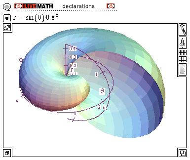 LiveMath graph of a "Nautilus shell" spiral: Click to access page with plug-in.